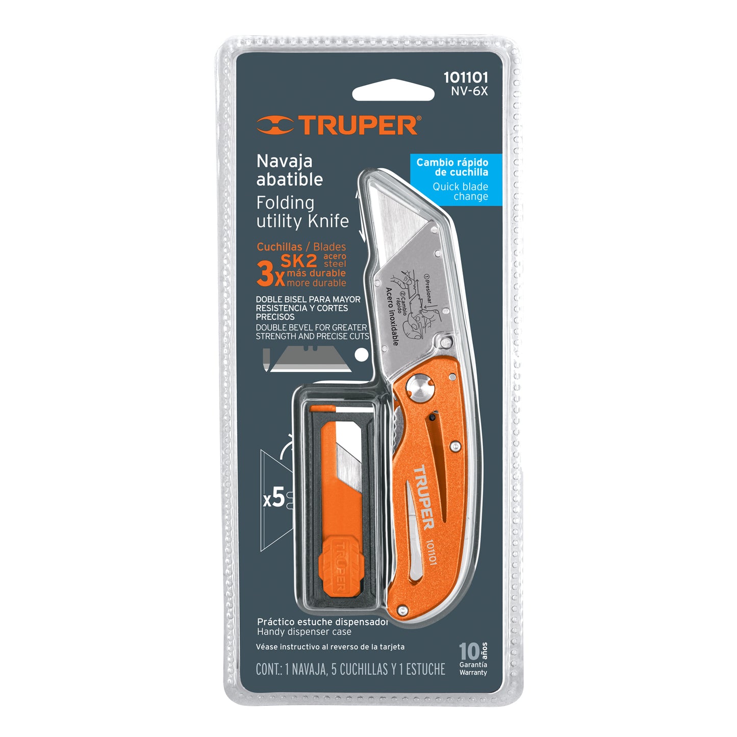 Navaja abatible 6" cuerpo de aluminio y acero inox, TRUPER 101101