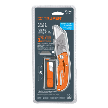 Navaja abatible 6" cuerpo de aluminio y acero inox, TRUPER 101101
