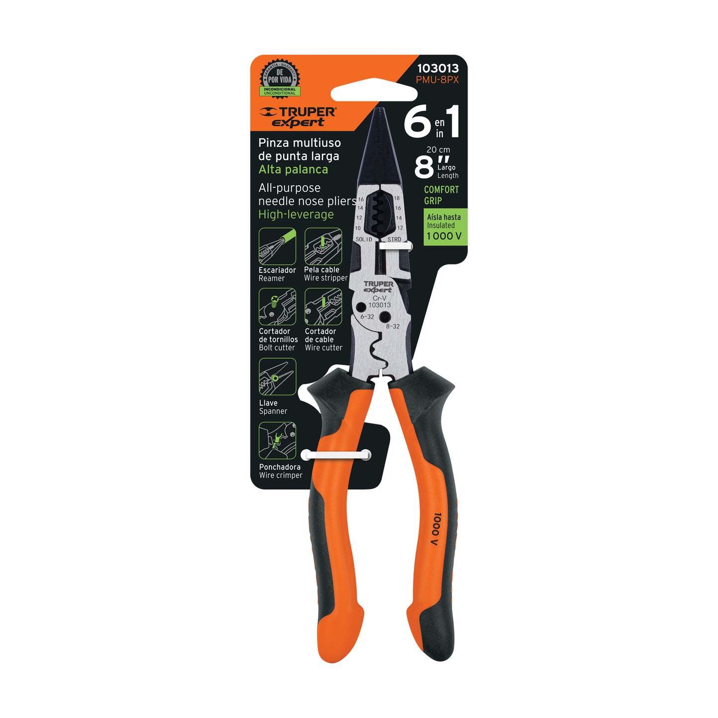 Pinza multiusos corta 8´´ Cortador- Pelador-Ponchador TRUPER Ref:PMU-8PX