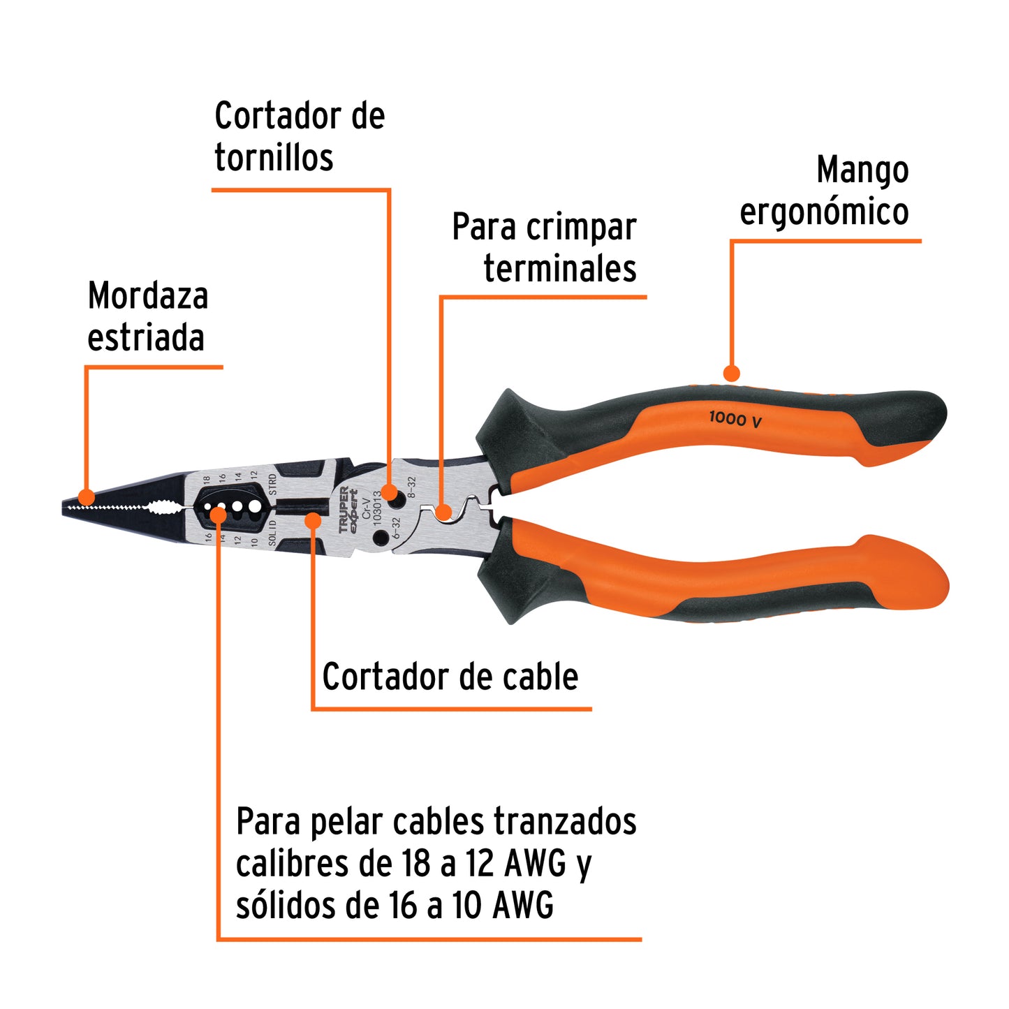 Pinza multiusos corta 8´´ Cortador- Pelador-Ponchador TRUPER Ref:PMU-8PX