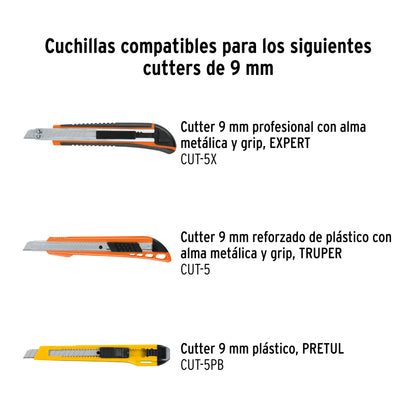 Estuche con 10 cuchillas SK4 de 9 mm para cutter, TRUPER 16962