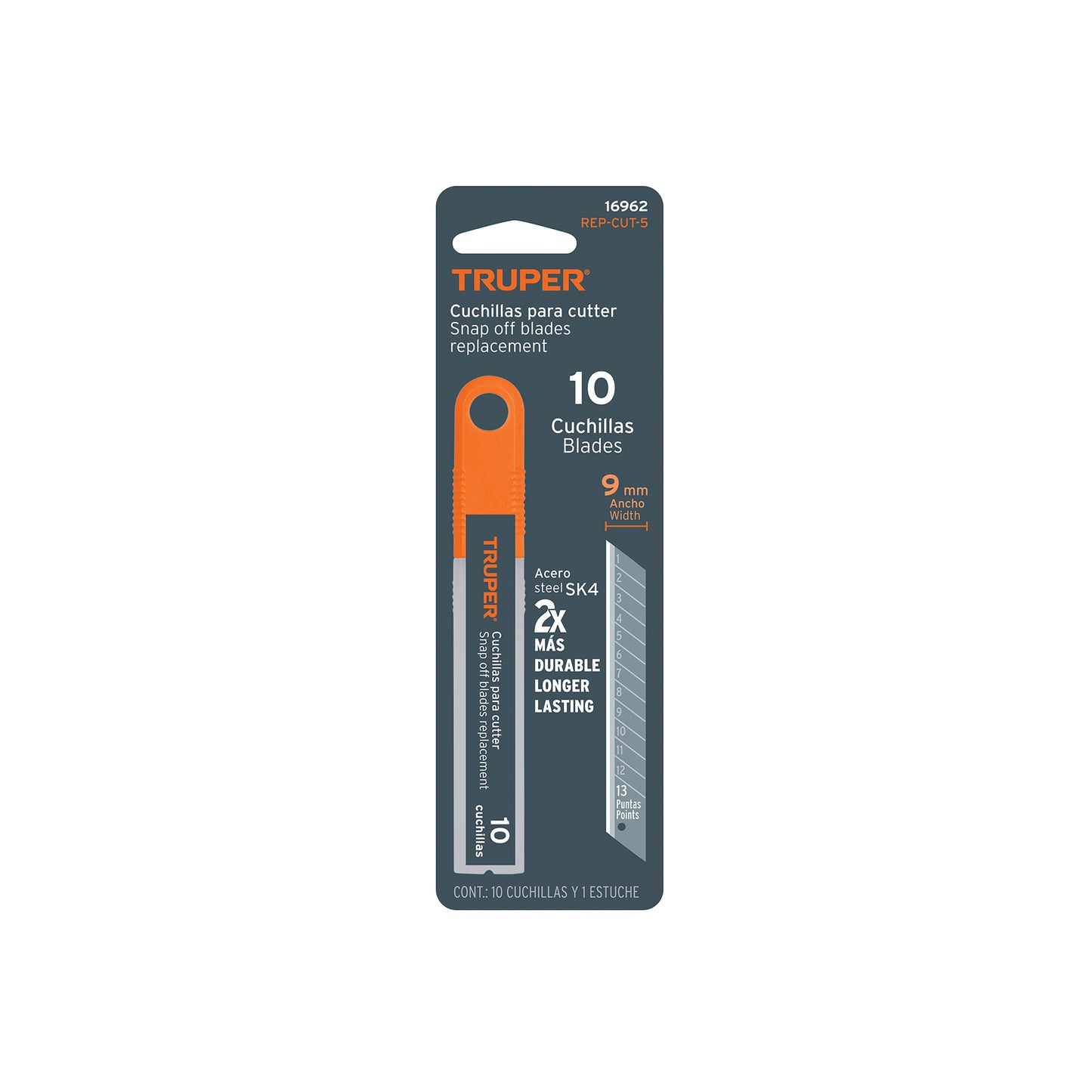 Estuche con 10 cuchillas SK4 de 9 mm para cutter, TRUPER 16962