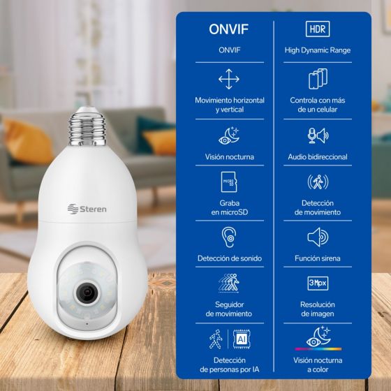 Cámara de seguridad Wi-Fi* 3 Mpx robotizada con seguidor de movimiento para socket