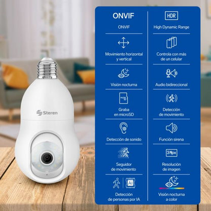 Cámara de seguridad Wi-Fi* 3 Mpx robotizada con seguidor de movimiento para socket