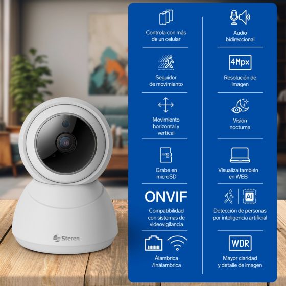 Cámara de seguridad Wi-Fi* / Ethernet 4 MPx robotizada con seguidor de movimiento, doble banda