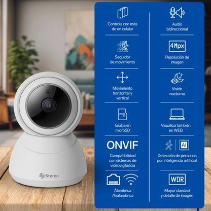 Cámara de seguridad Wi-Fi* / Ethernet 4 MPx robotizada con seguidor de movimiento, doble banda