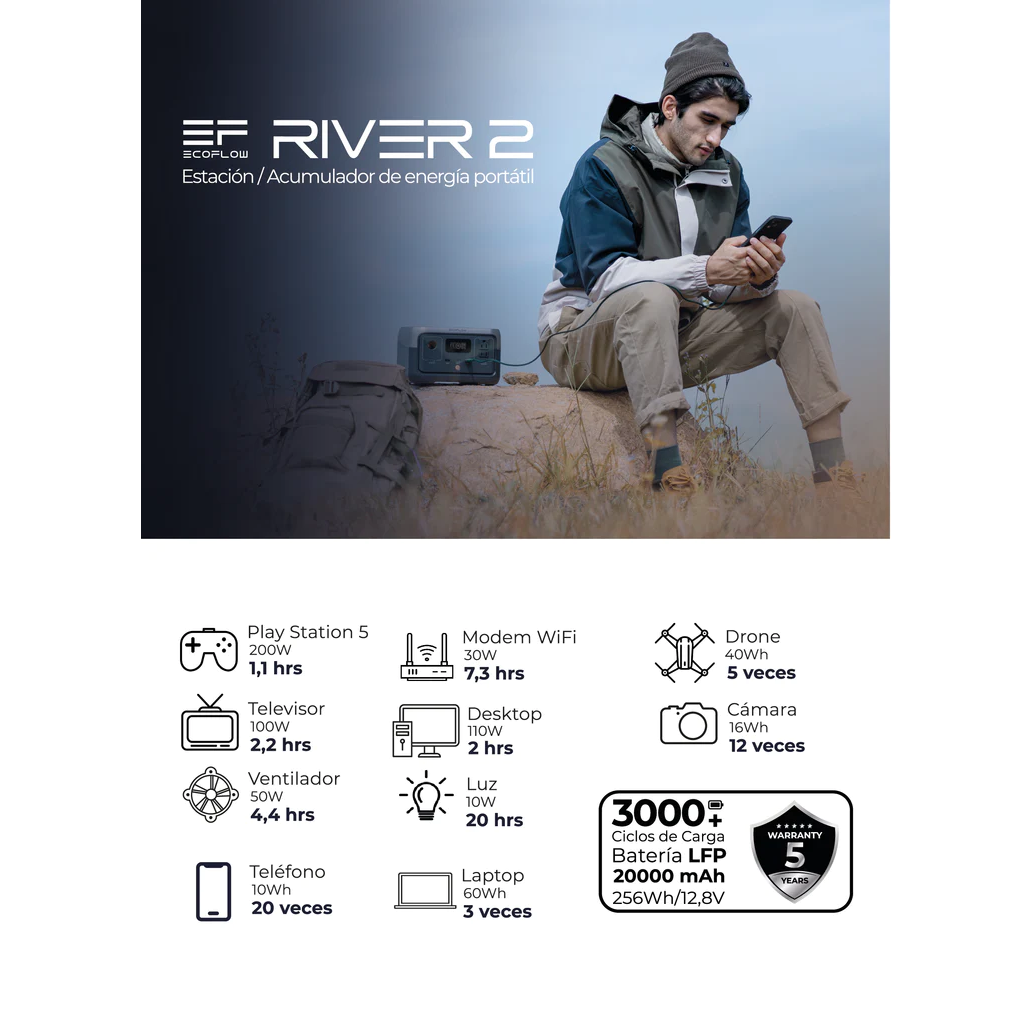 Estación de Energía Portátil Ecoflow RIVER 2 600W Potencia - 256Wh Capacidad