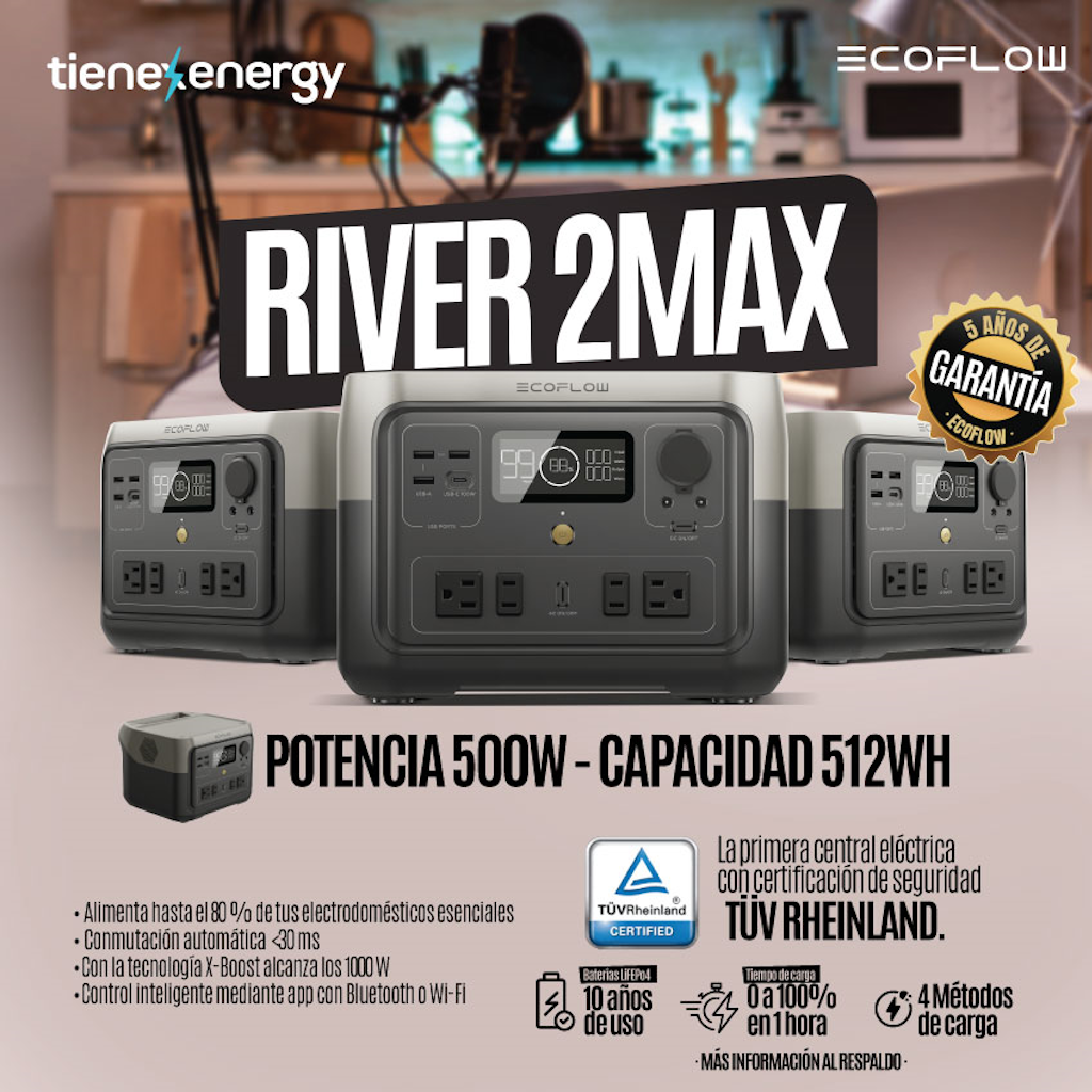 Estación de Energía Portátil EcoFlow RIVER 2 MAX 500W Potencia - 512Wh Capacidad