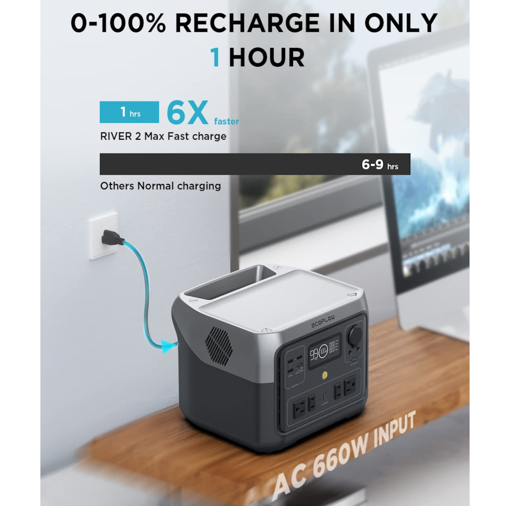 Estación de Energía Portátil EcoFlow RIVER 2 MAX 500W Potencia - 512Wh Capacidad
