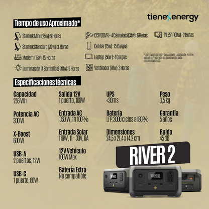 Estación de Energía Portátil Ecoflow RIVER 2 600W Potencia - 256Wh Capacidad